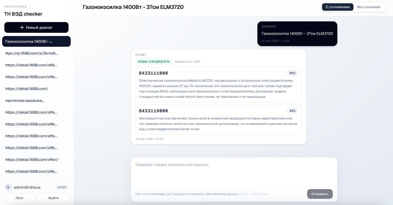 Интерфейс ТНВЭД ИИ